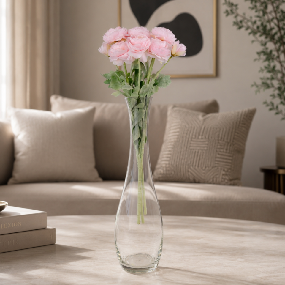 Yapay Çiçek 3lü Şakayık Ranunculus Dalı 50 cm Toz pembe