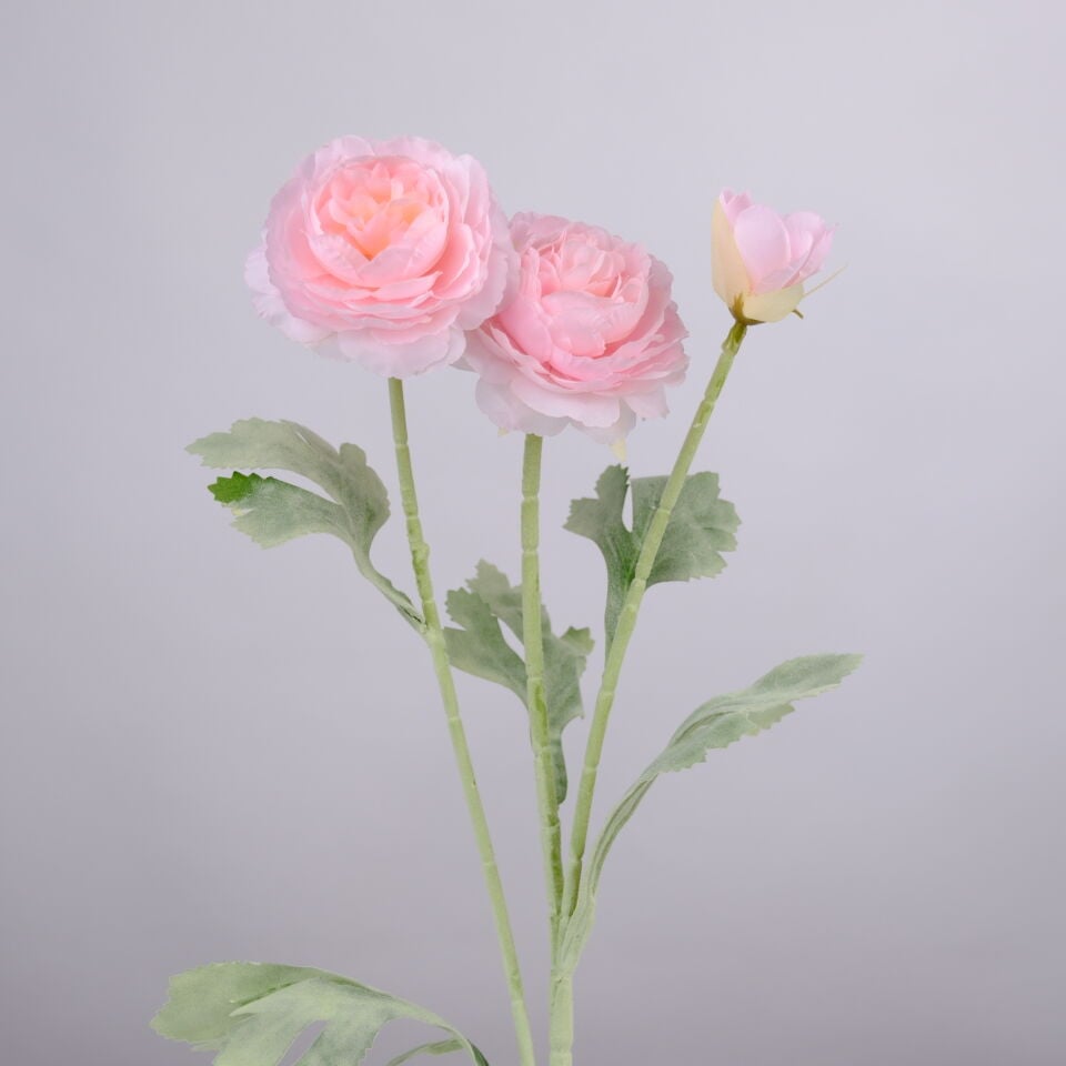 Yapay Çiçek 3lü Şakayık Ranunculus Dalı 50 cm Toz pembe