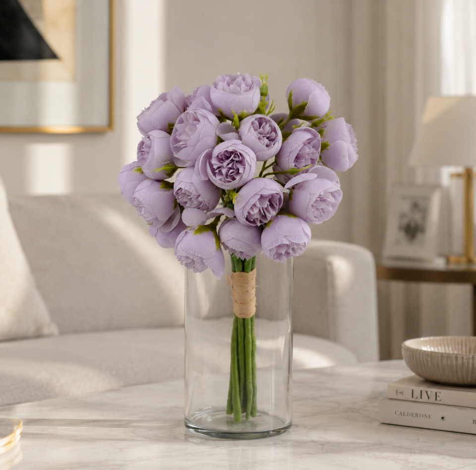 Yapay 27li Mini Kafa Erengül Demeti 30 cm Lila