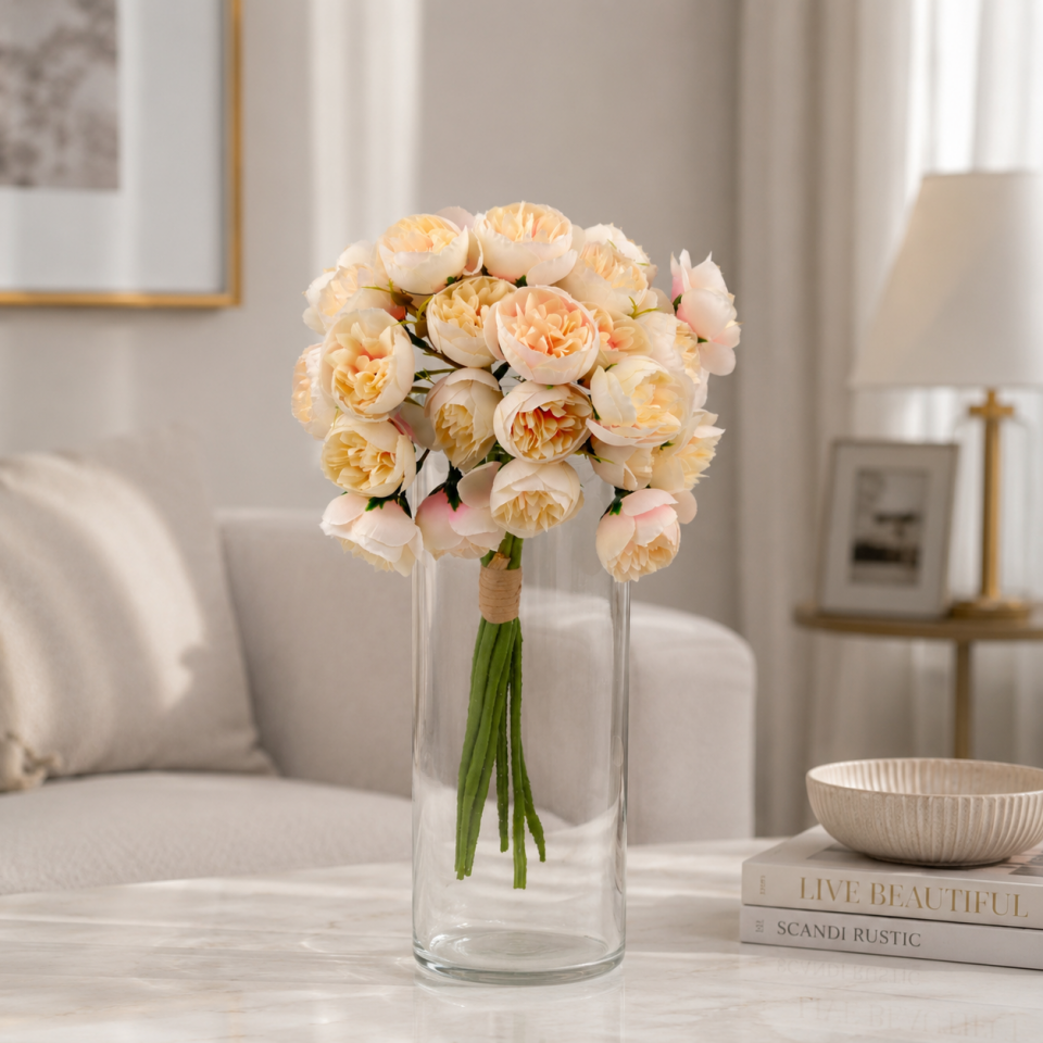 Yapay 27li Mini Kafa Erengül Demeti 30 cm Somon Pembe Detaylı