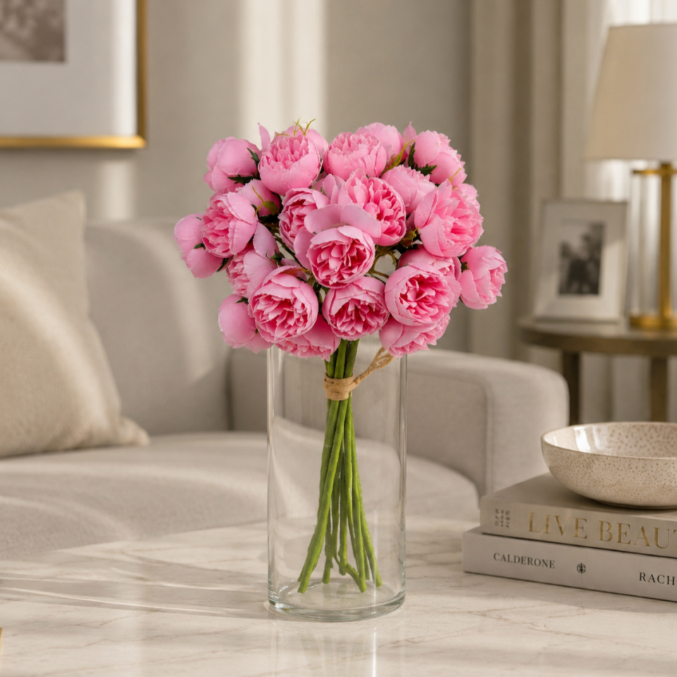 Yapay 27li Mini Kafa Erengül Demeti 30 cm Pembe