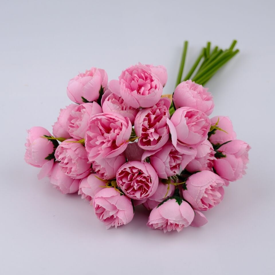 Yapay 27li Mini Kafa Erengül Demeti 30 cm Pembe