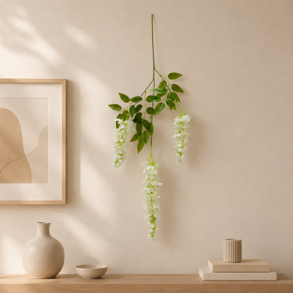 Yapay Çiçek Sarkan Lüx Akasya 90cm Beyaz