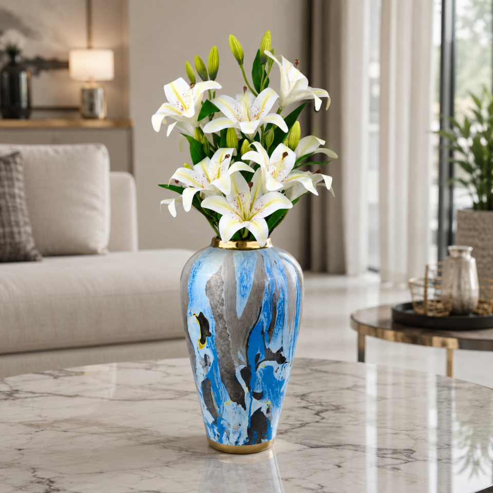 Yapay Çiçek Lüx Dev 6lı Vazo Lilyumu Buketi 60 cm Beyaz