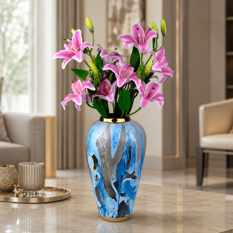 Yapay Çiçek Lüx Dev 6lı Vazo Lilyumu Buketi 60 cm Fuşya