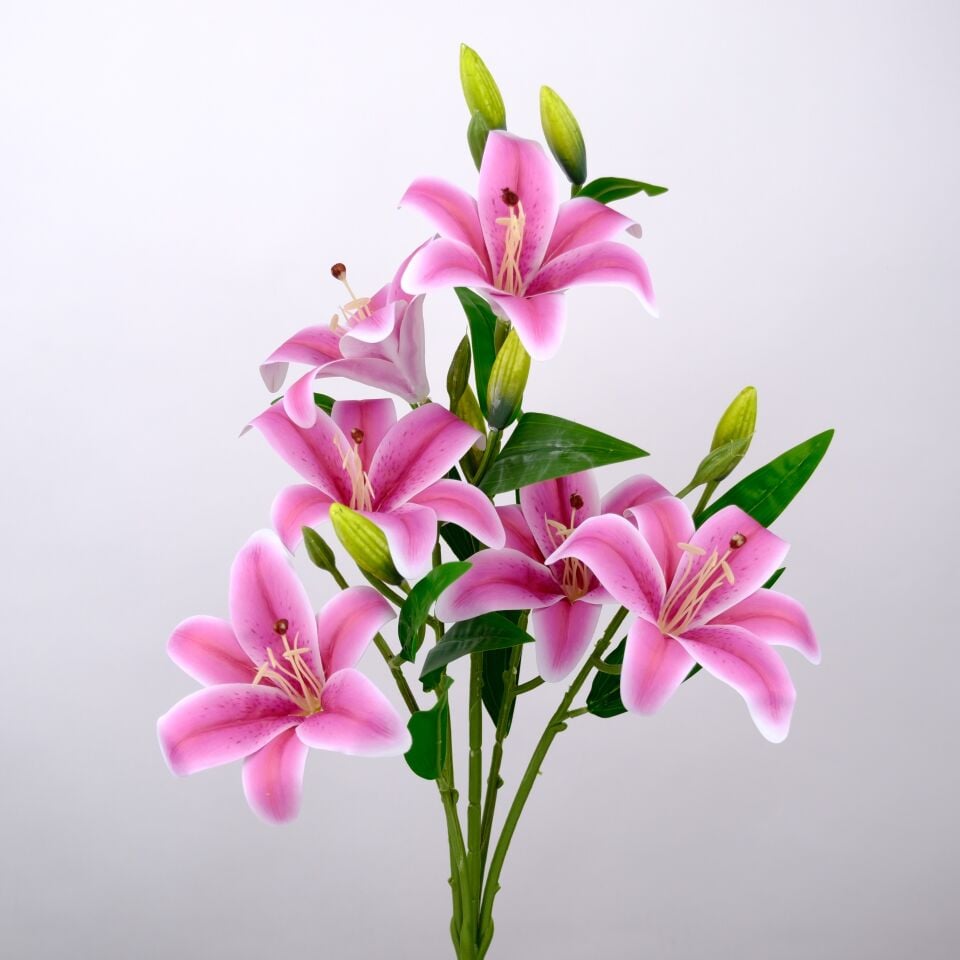 Yapay Çiçek Lüx Dev 6lı Vazo Lilyumu Buketi 60 cm Fuşya