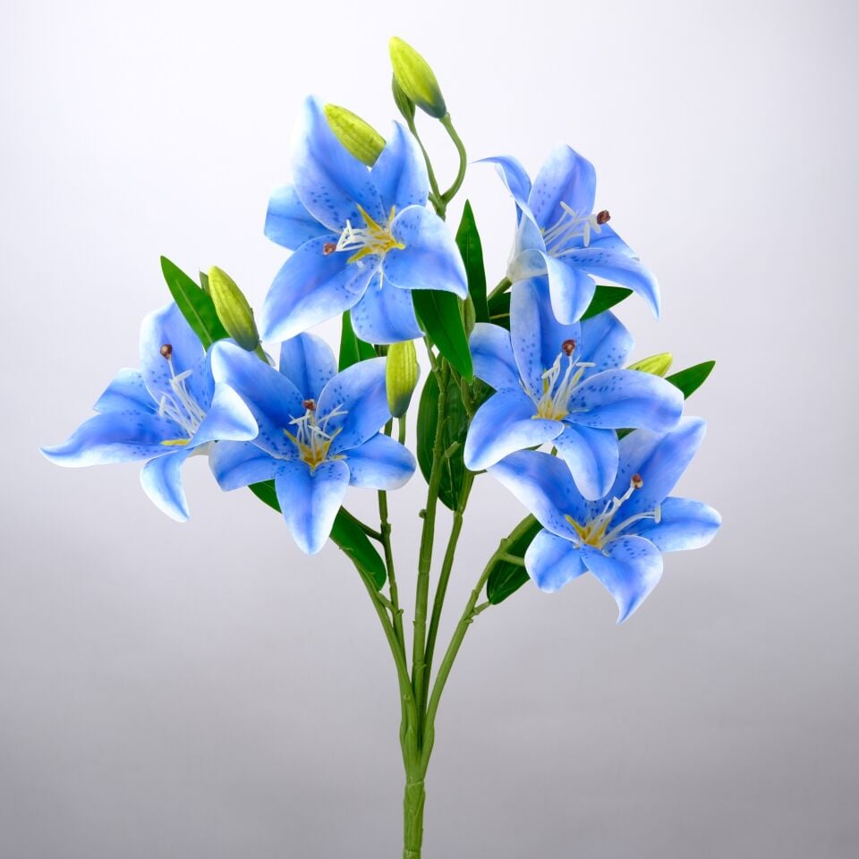 Yapay Çiçek Lüx Dev 6lı Vazo Lilyumu Buketi 60 cm Mavi