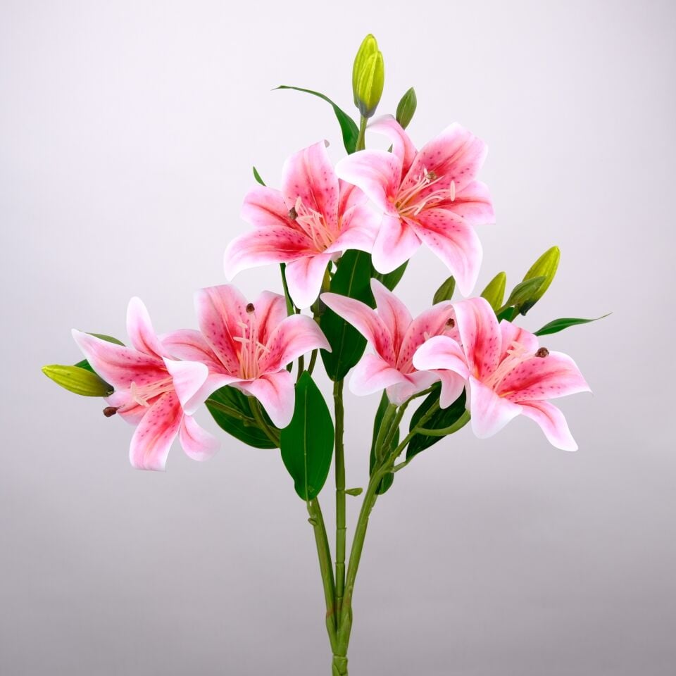 Yapay Çiçek Lüx Dev 6lı Vazo Lilyumu Buketi 60 cm Pembe
