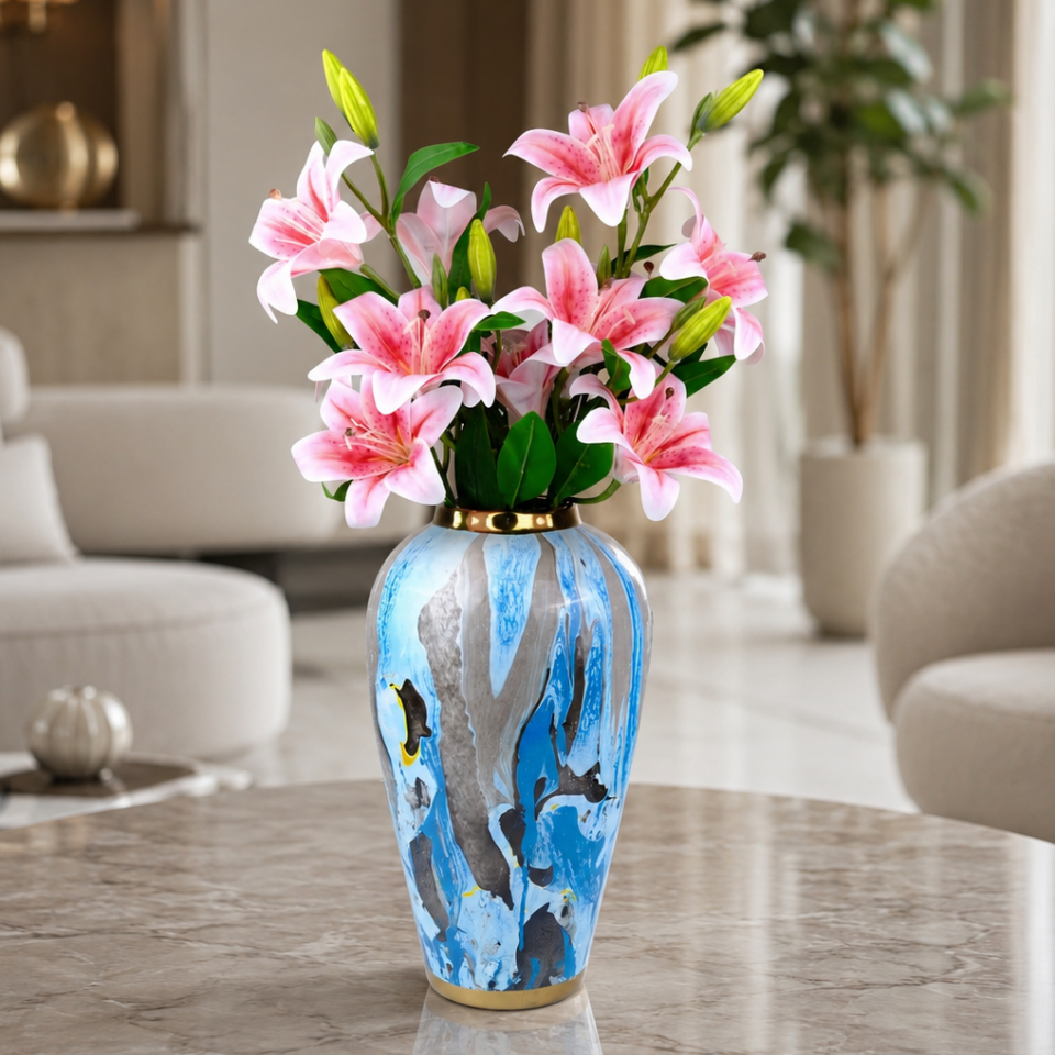 Yapay Çiçek Lüx Dev 6lı Vazo Lilyumu Buketi 60 cm Pembe