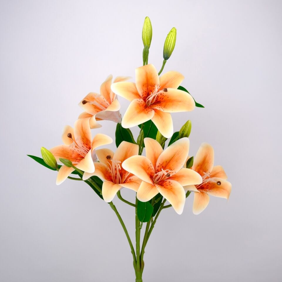 Yapay Çiçek Lüx Dev 6lı Vazo Lilyumu Buketi 60 cm Turuncu