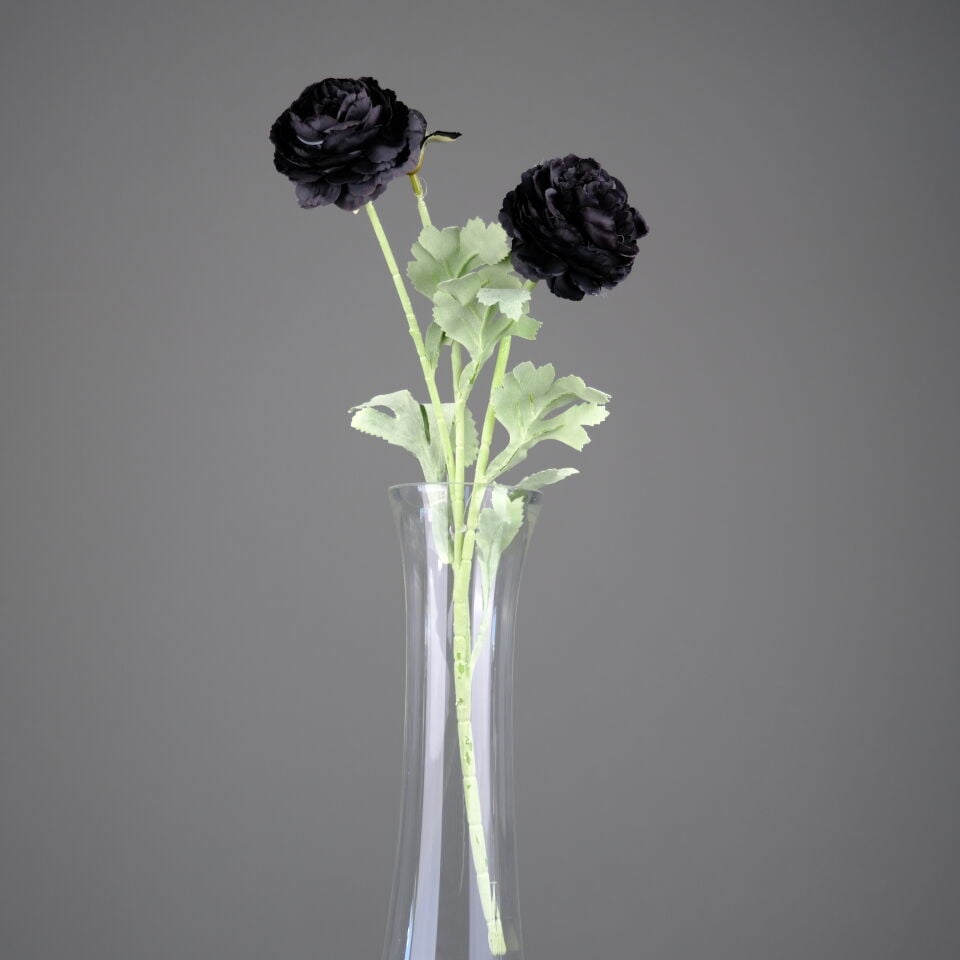 Yapay Çiçek 3lü Şakayık Ranunculus Dalı 50 cm Siyah