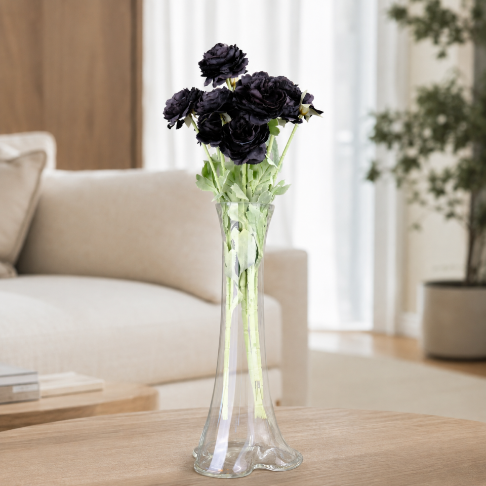 Yapay Çiçek 3lü Şakayık Ranunculus Dalı 50 cm Siyah