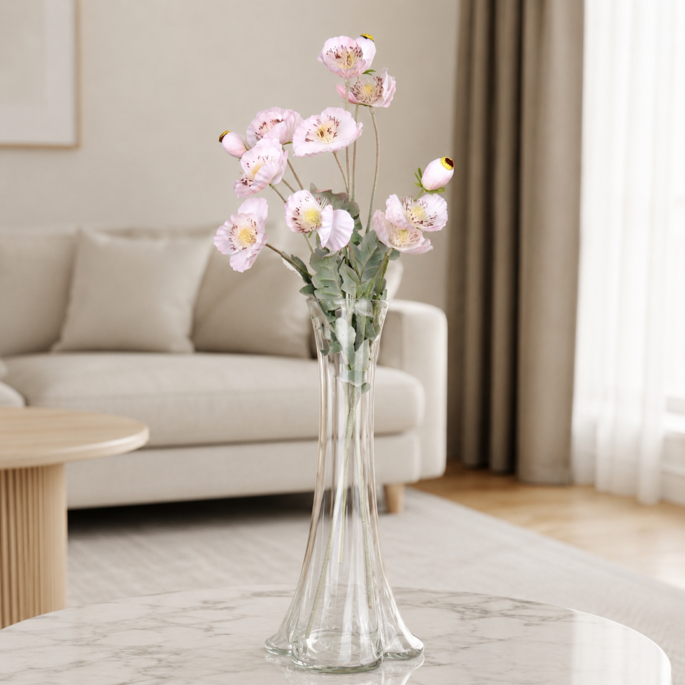 Yapay Çiçek 4'lü Tozlu Gelincik Dalı 60 cm Pembe