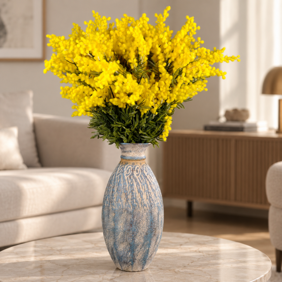 Yapay Lüx 3lü Mimoza Dalı 85 cm Sarı