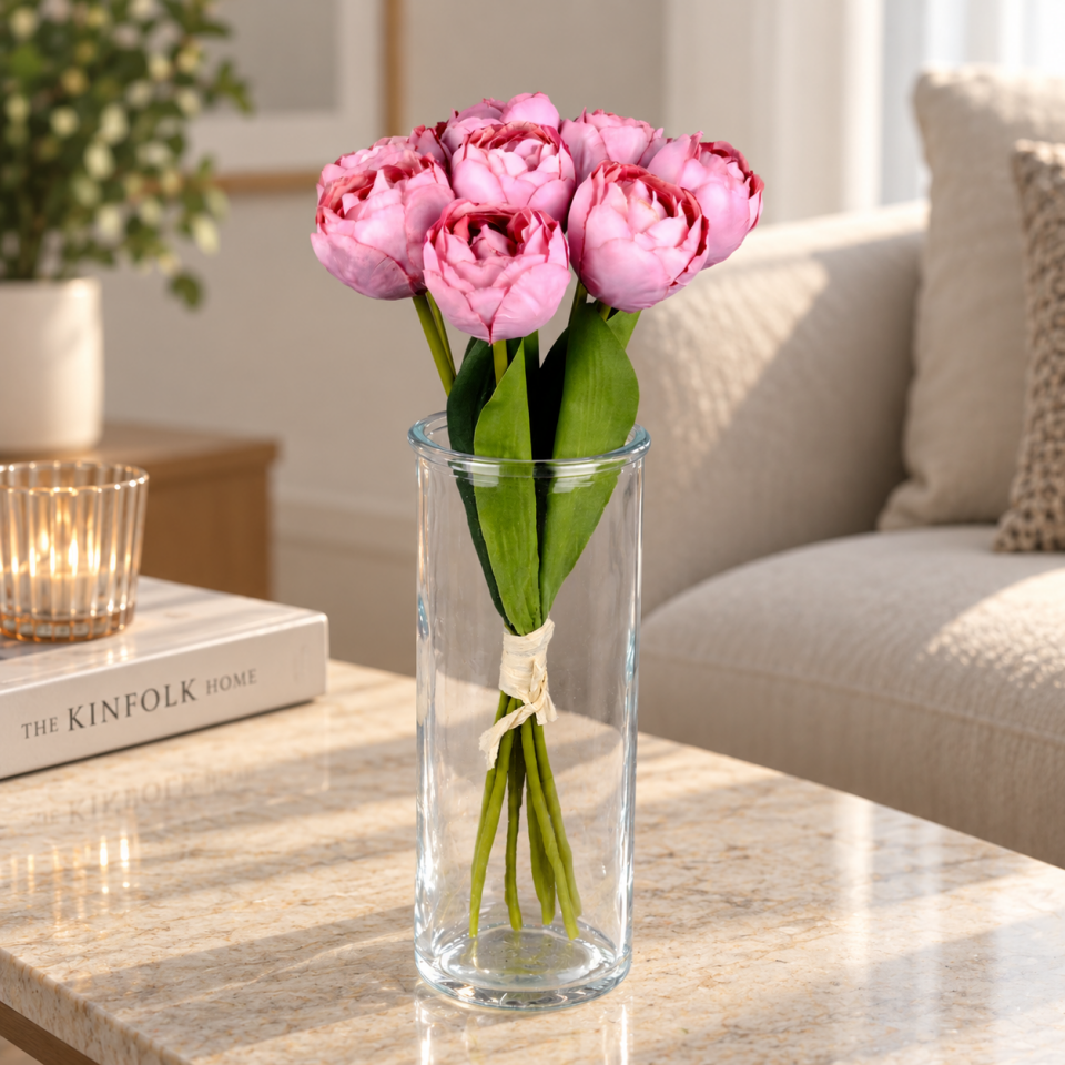 Yapay 7 Dallı Lale Buketi 33 cm Fuşya