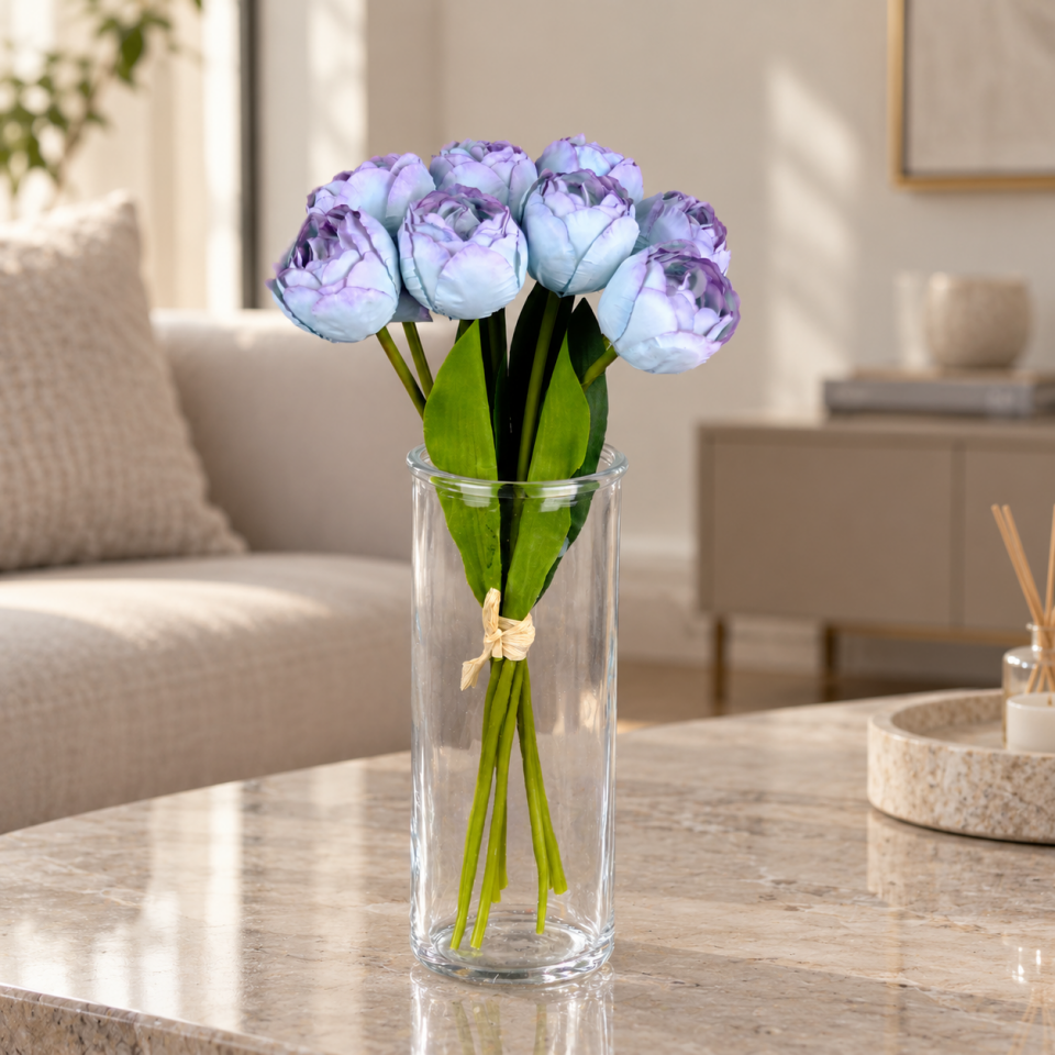 Yapay 7 Dallı Lale Buketi 33 cm Mavi