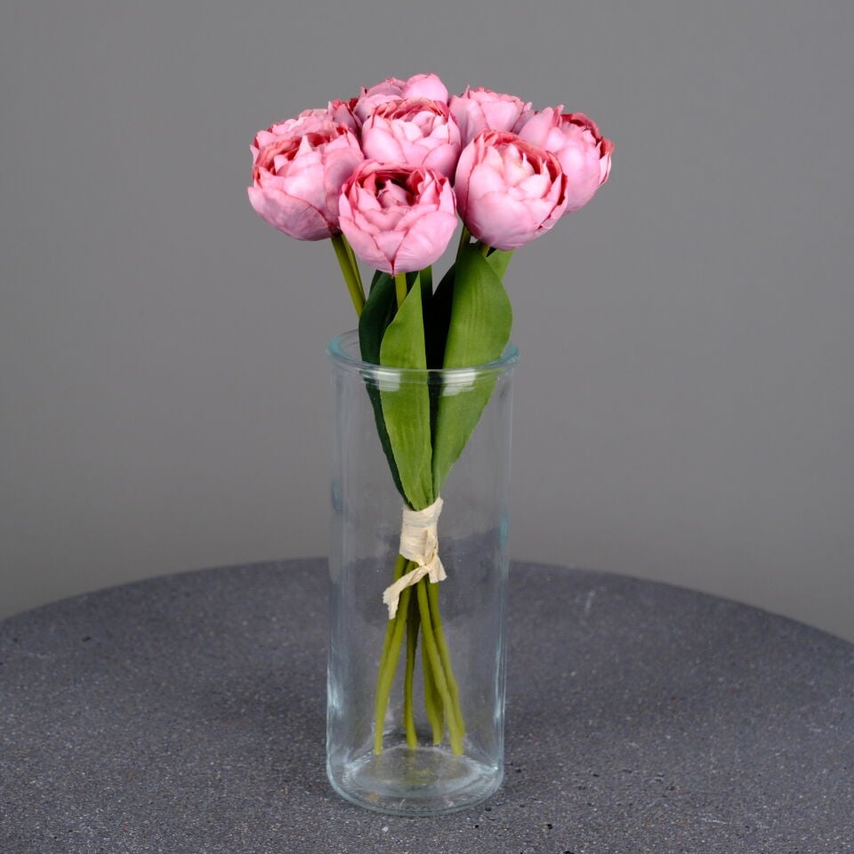 Yapay 7 Dallı Lale Buketi 33 cm Pembe