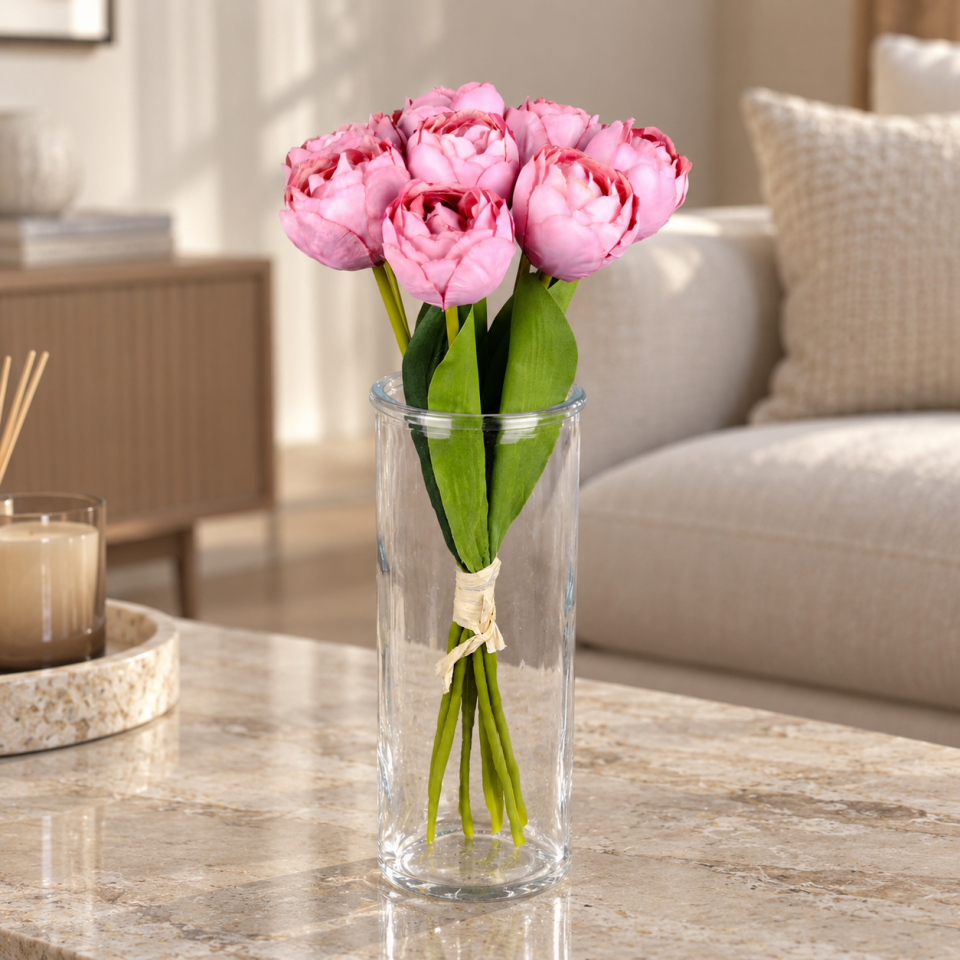 Yapay 7 Dallı Lale Buketi 33 cm Pembe
