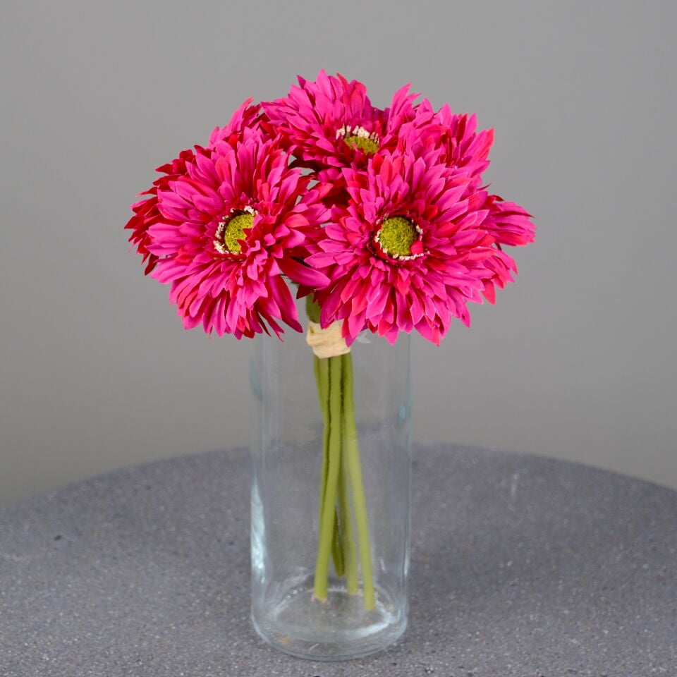 Yapay Çiçek 6lı Kaliteli Saçaklı İri Gerbera Buketi Fuşya