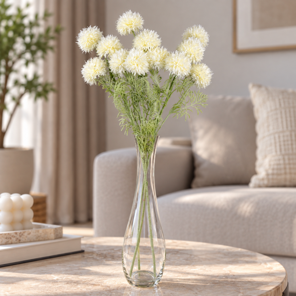 Yapay Top Krizantem Dalı Beyaz 78cm