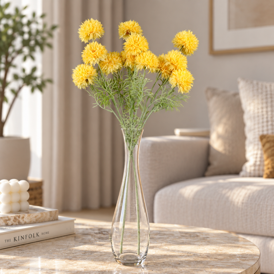 Yapay Top Krizantem Dalı Sarı 78cm