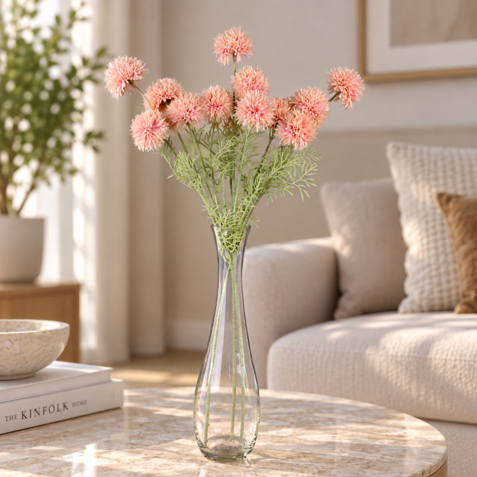 Yapay Top Krizantem Dalı Toz Pembe 78cm