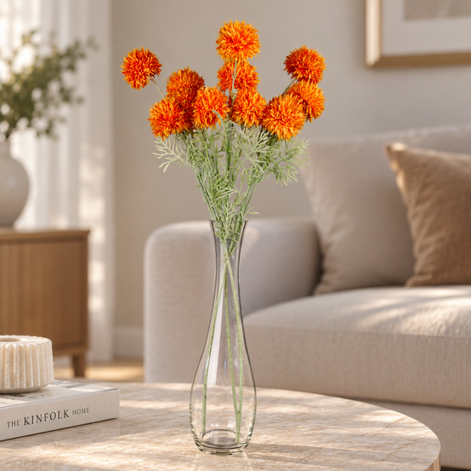 Yapay Top Krizantem Dalı Turuncu  78cm