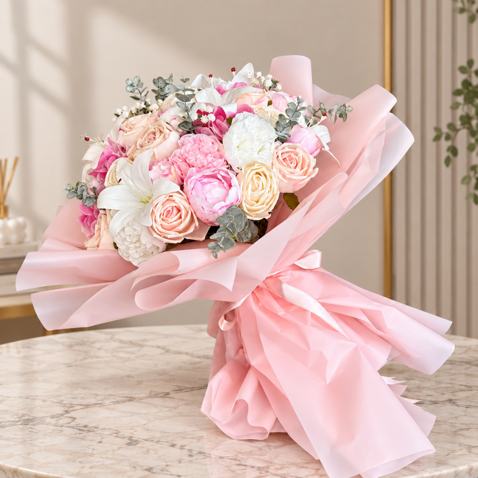Pink Romance Bouquet– Yapay Çiçek Buketi