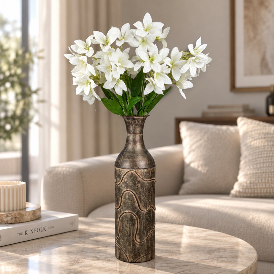 Yapay Tek Dal 12 Kafa Zambak (Lilyum) 85 cm - Beyaz