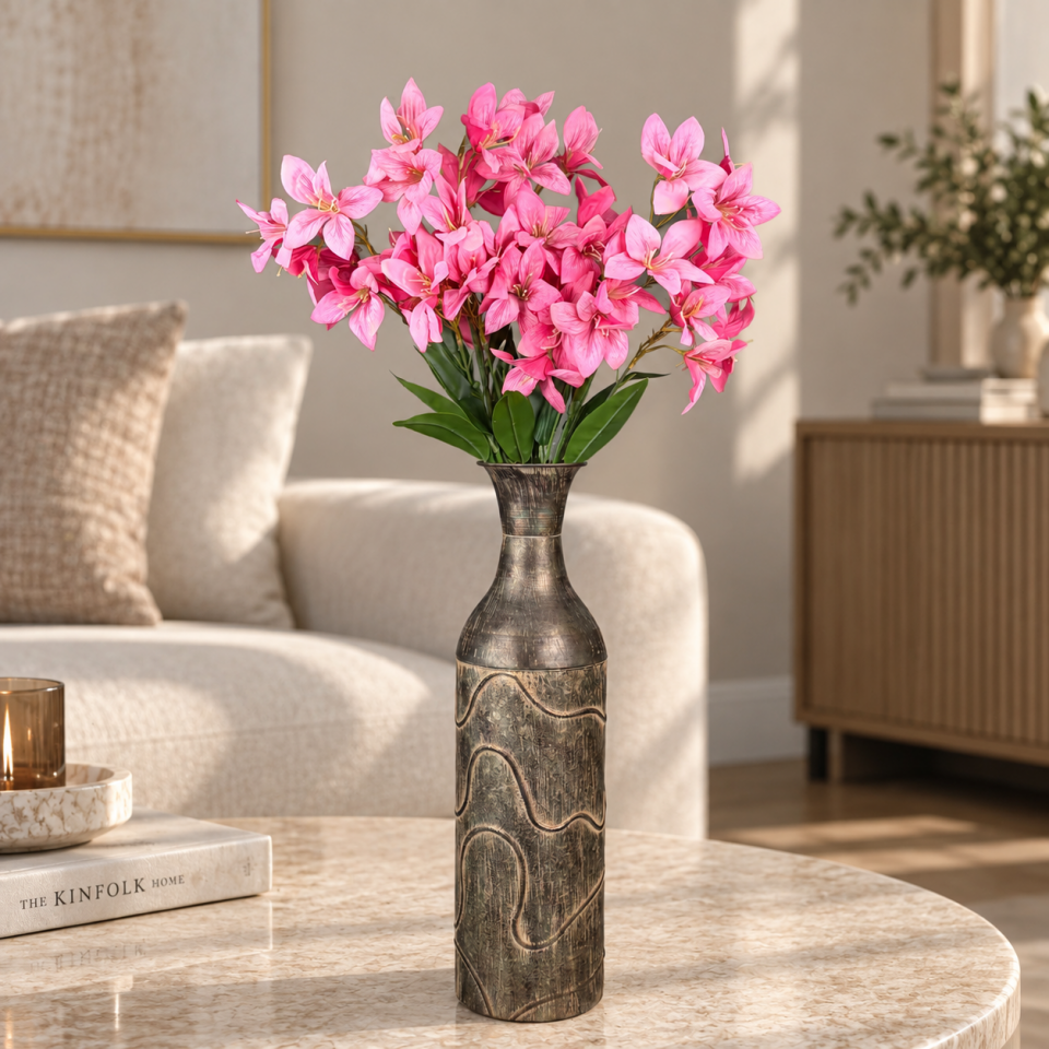 Yapay Tek Dal 12 Kafa Zambak (Lilyum) 85 cm - Fuşya