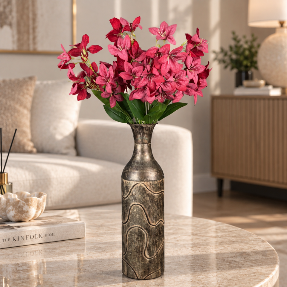 Yapay Tek Dal 12 Kafa Zambak (Lilyum) 85 cm - Kırmızı