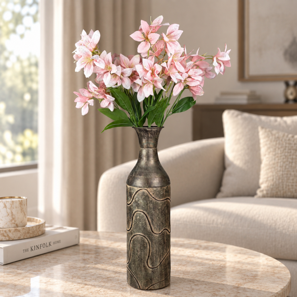Yapay Tek Dal 12 Kafa Zambak (Lilyum) 85 cm - Pembe