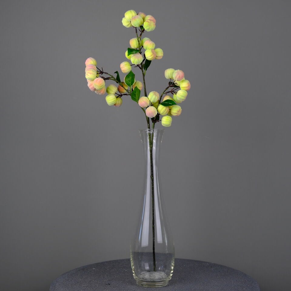 Yapay Şeftali Dalı 75 cm Yeşil-Pembe detaylı