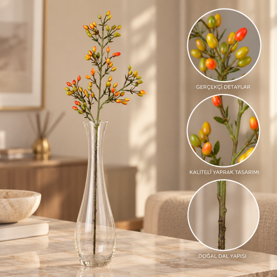 Yapay Kızılcık Dalı 75cm Turuncu