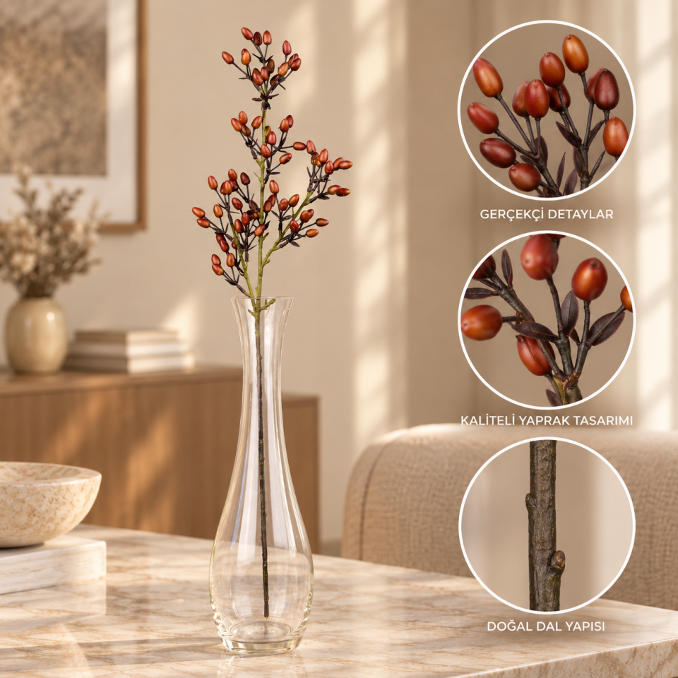 Yapay Kızılcık Dalı 75cm Kırmızı